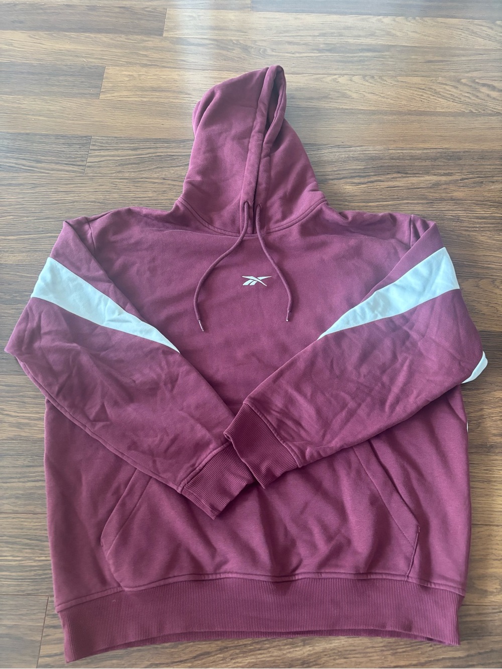 Reebok Men's Maroon Crewneck Hoodie with White Sleeve Panels